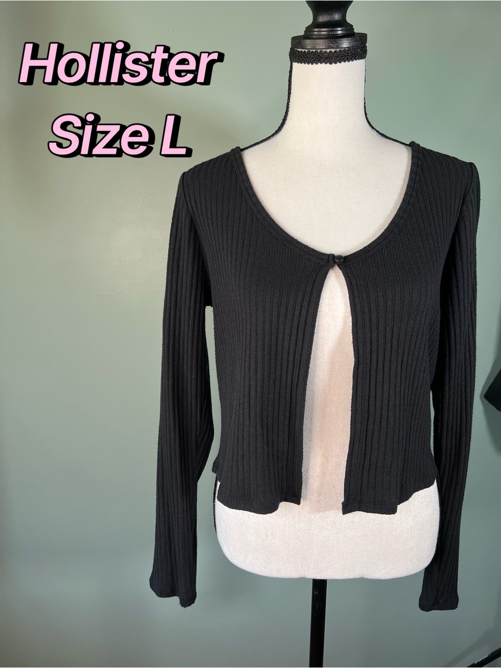 Hollister Black Ribbed Button-Front Cardigan Sweater (Size L)